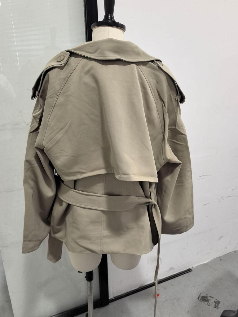 2025 Autumn European & American Fashion Lapel Tie-up Short Trench Coat