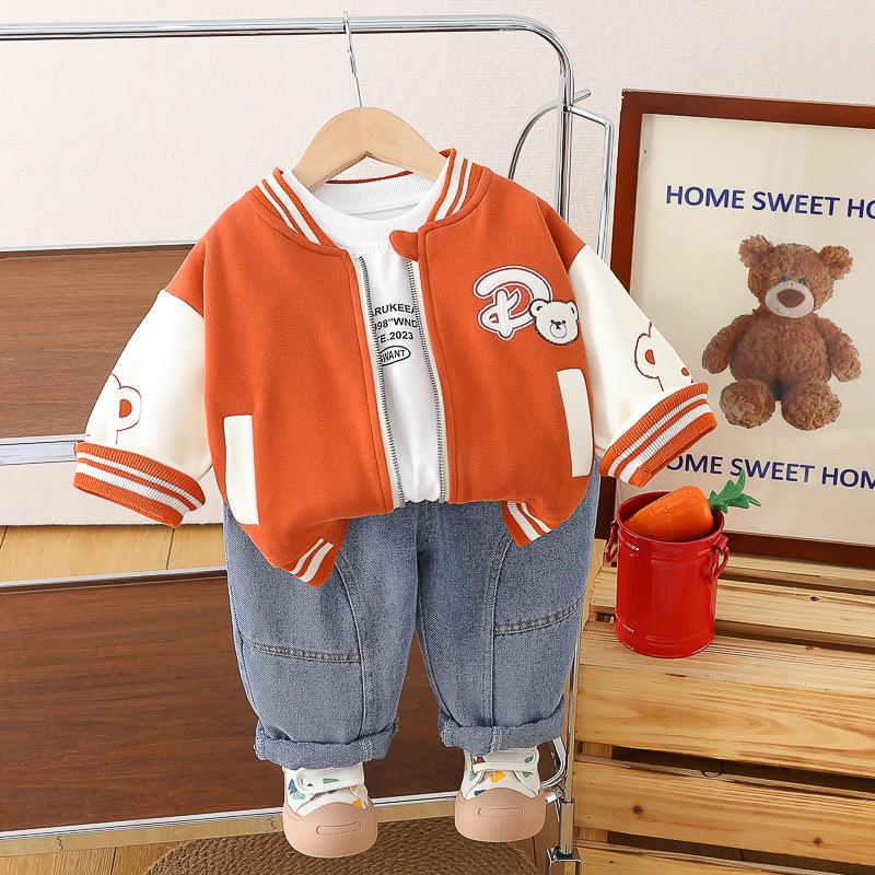 2025 Spring Trendy Infant Boys' Bear Baseball Uniform 3-Piece Set