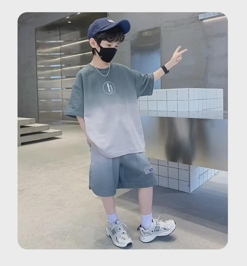 2023 Kids' Summer Sportswear: Boys' Korean Style Short-Sleeved Top & Wide-Leg Shorts Set