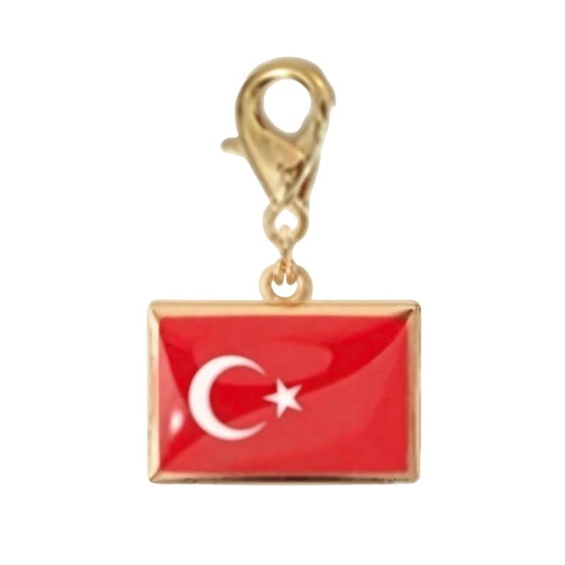 Braccialetto con Charm Bandiera in Acciaio Inossidabile con Moschettone, Gioiello Ciondolo Paese per Regalo di Viaggio Accessorio Stile