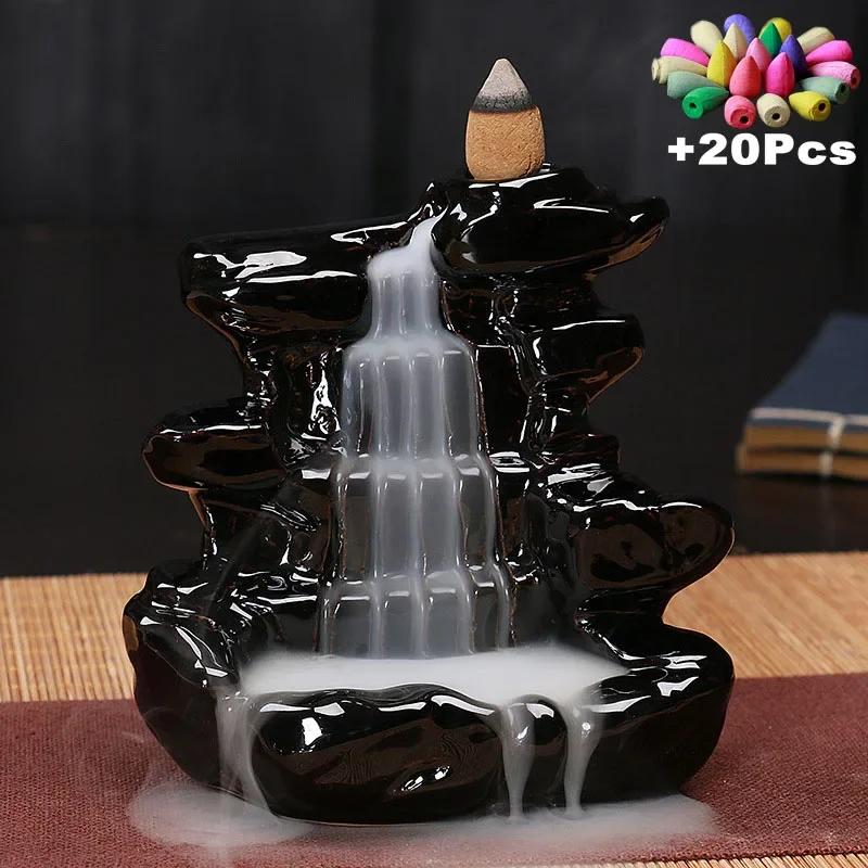 Free 20Pcs Incense Cones Creative Home Decor Backflow Stick Incense Burner Ceramic Censer Home Decoration Use In Home Teahouse