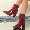 Women's Casual Faux Leather Ankle Boots Non-Slip Pointed Toe Chunky Block Heel Short Boots for Women Comfortable Low Heeled Dress Booties With Zipper