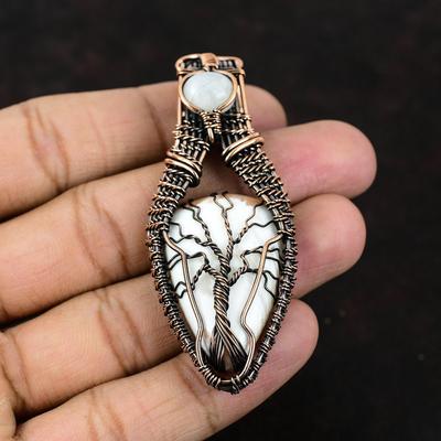 Tree Of Life Scolecite Copper Wire Pendant Copper Wire Wrapped Jewelry Rainbow Moonstone Jewelry Gemstone Handmade Pendant Gift For Mother
