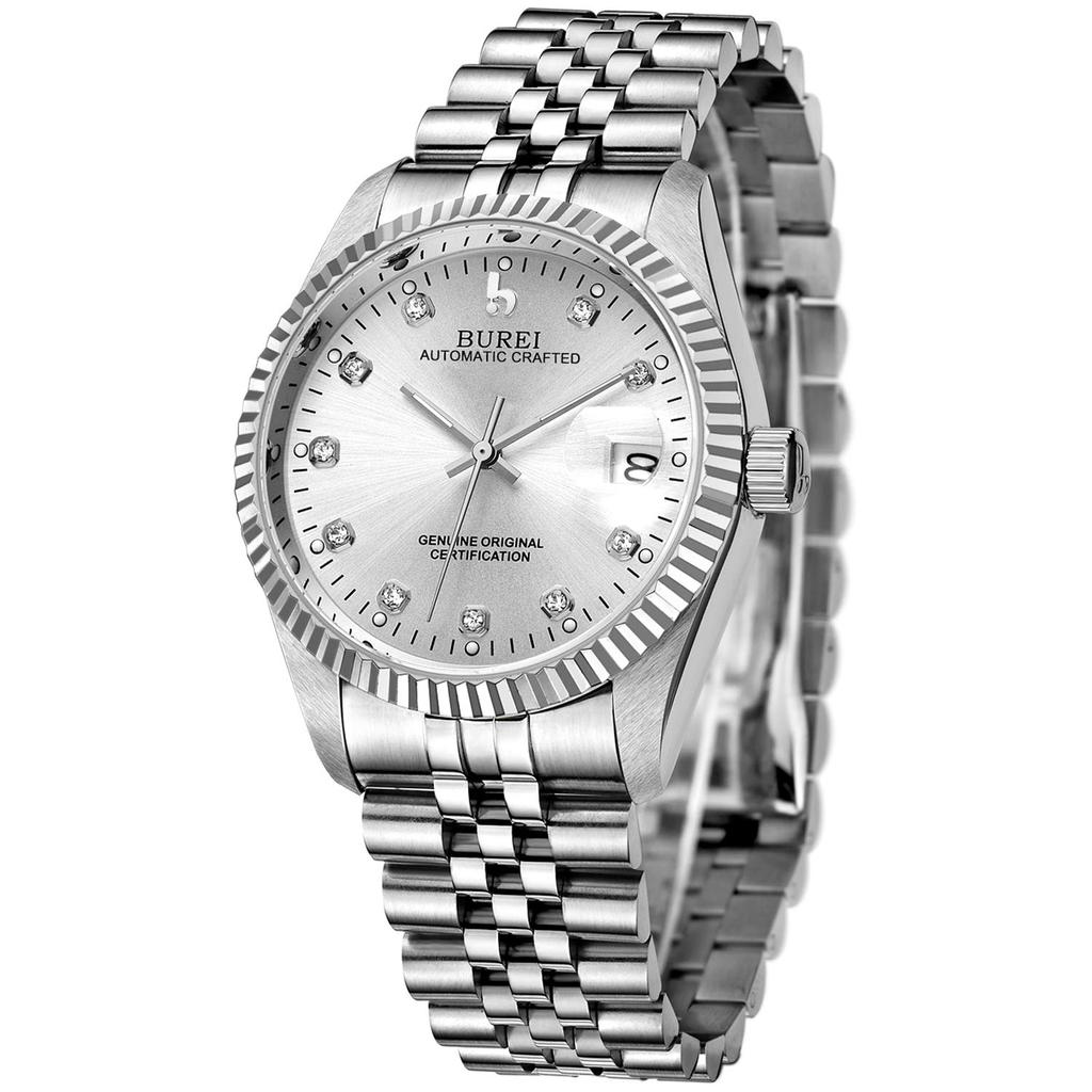 BUREI Automatic Date Mechanical Silver Watch Men's Watch, Waterproof, Analog, Display, Movement, Popular, Stylish, Simple, Casual,