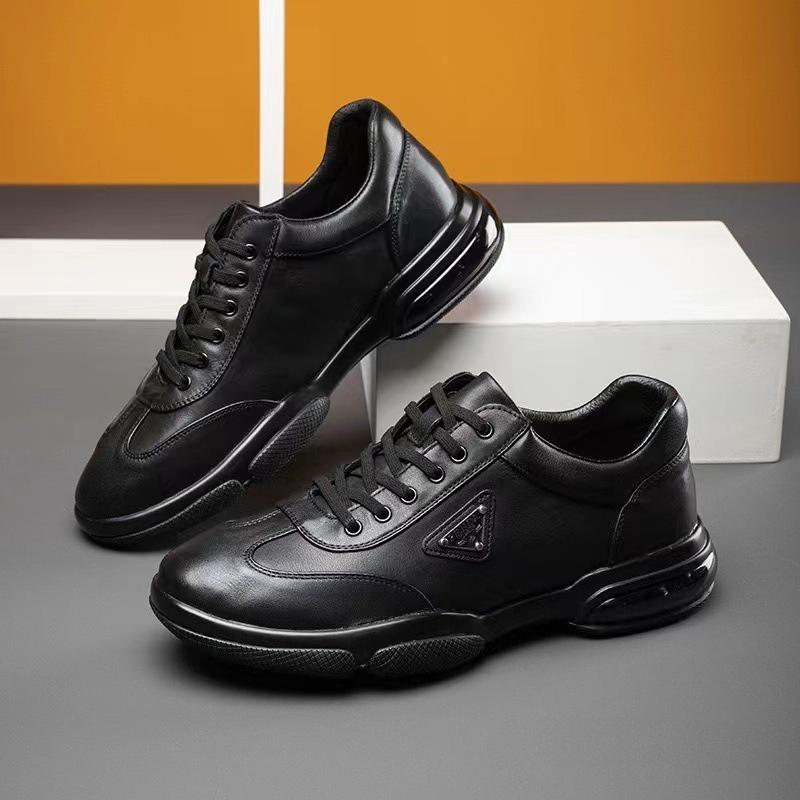 Summer Round Toe Leather Upper Lace-Up Casual Shoes Men's Korean Style Black Business Breathable Soft Sole