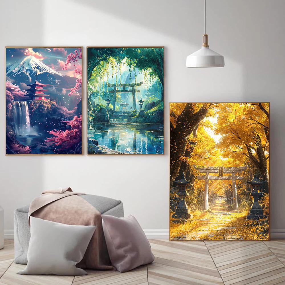 Estetică Japoneză Arhitectură de Sanctuar Peisaj Forestier Postere de Artă Imprimare pe Pânză Imprimare Artizanală Living Dormitor Decor Acasă