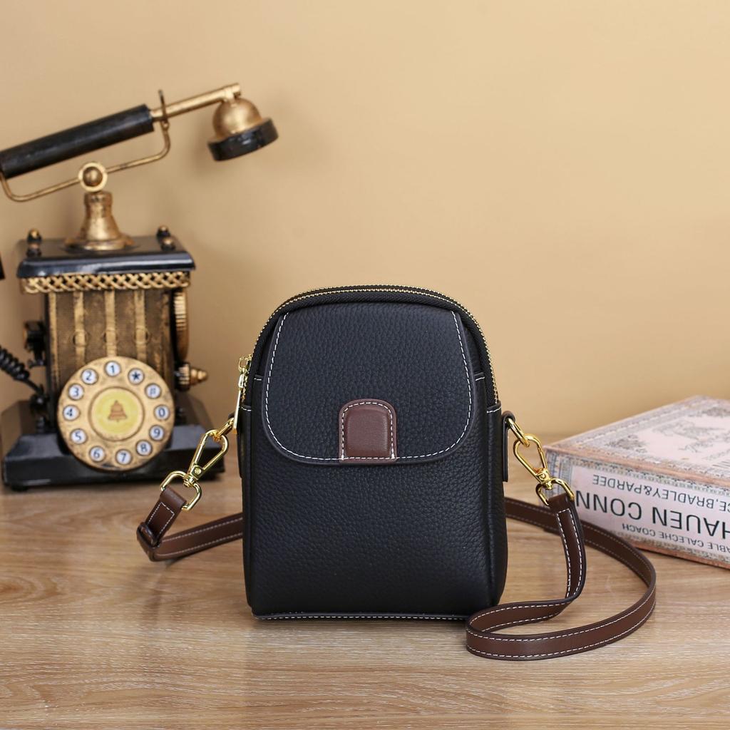Cowhide Women's Bag Shoulder Crossbody Women's Mobile Phone Bag Multi-compartment Contrasting Color Change Bag Shell Bag