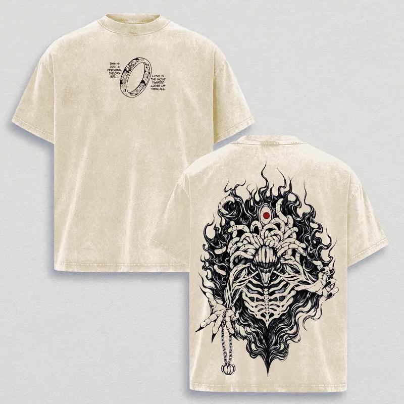 Manga Jujutsu Kaisen Okkotsu Yuta T-shirt Gothic Y2k Washed Oversized T Shirt Men's Clothing Short Sleeve Cotton Tees Tops