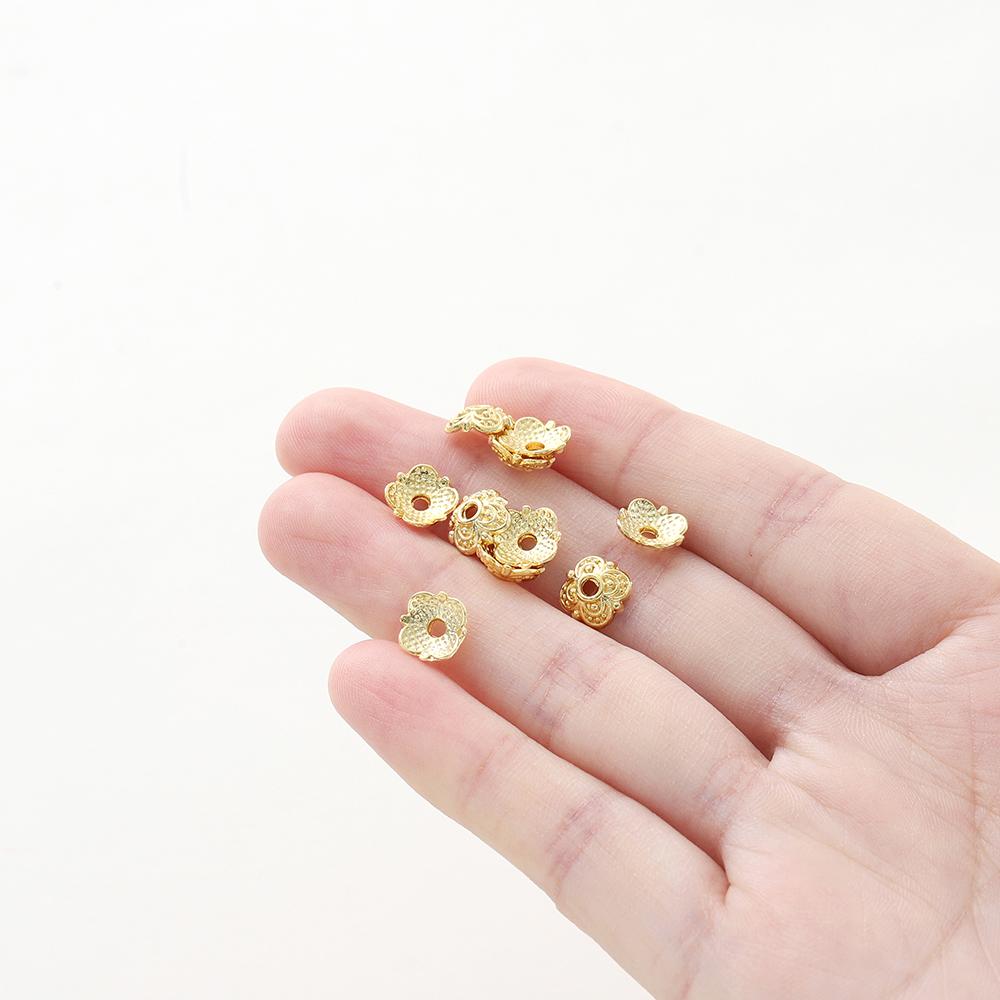 20 stuks/partij 14K 18K 7mm Gouden Kleur Plated Bloemvorm Kwastje Spacer Kralen Doppen Armband Losse Kralen Doppen Voor Doe-het-zelf Sieraden Benodigdheden