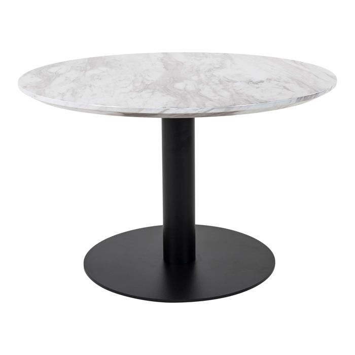 Bologna Coffee Table Ø70 Cm Marble Look, Black Legs, White.