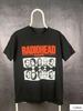 Camiseta Preta de Algodão Estilo Rock Experimental Arrojado, Estampa Fotográfica Ousada com Faixa Espelhada, Camiseta Casual Oversized Unissex de Manga Curta