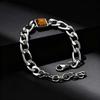 Square Tiger Eye Natural Stone Bracelet for Men, Adjustable Stainless Steel NK Chain Charm Bracelet, Fashion Jewelry Gift