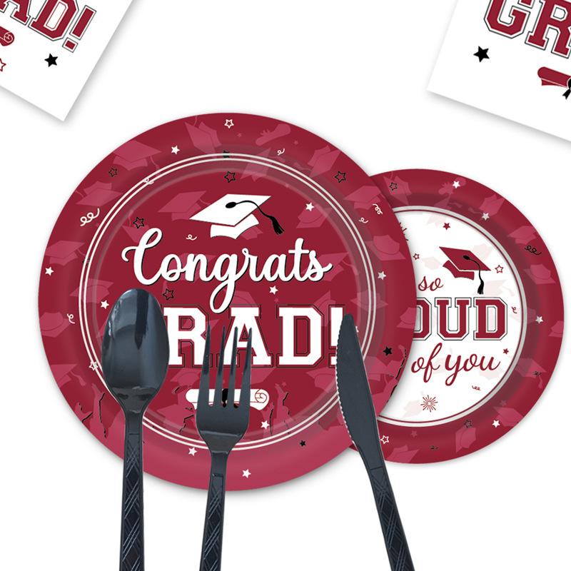 Red Graduation Season Theme Decorating College Graduation Party Disposable Tableware Party Supplies