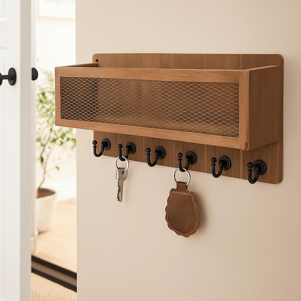 Wooden Key Rack Vintage Wall Rack Multifunctional Solid Wood Storage Rack  Entryway Storage