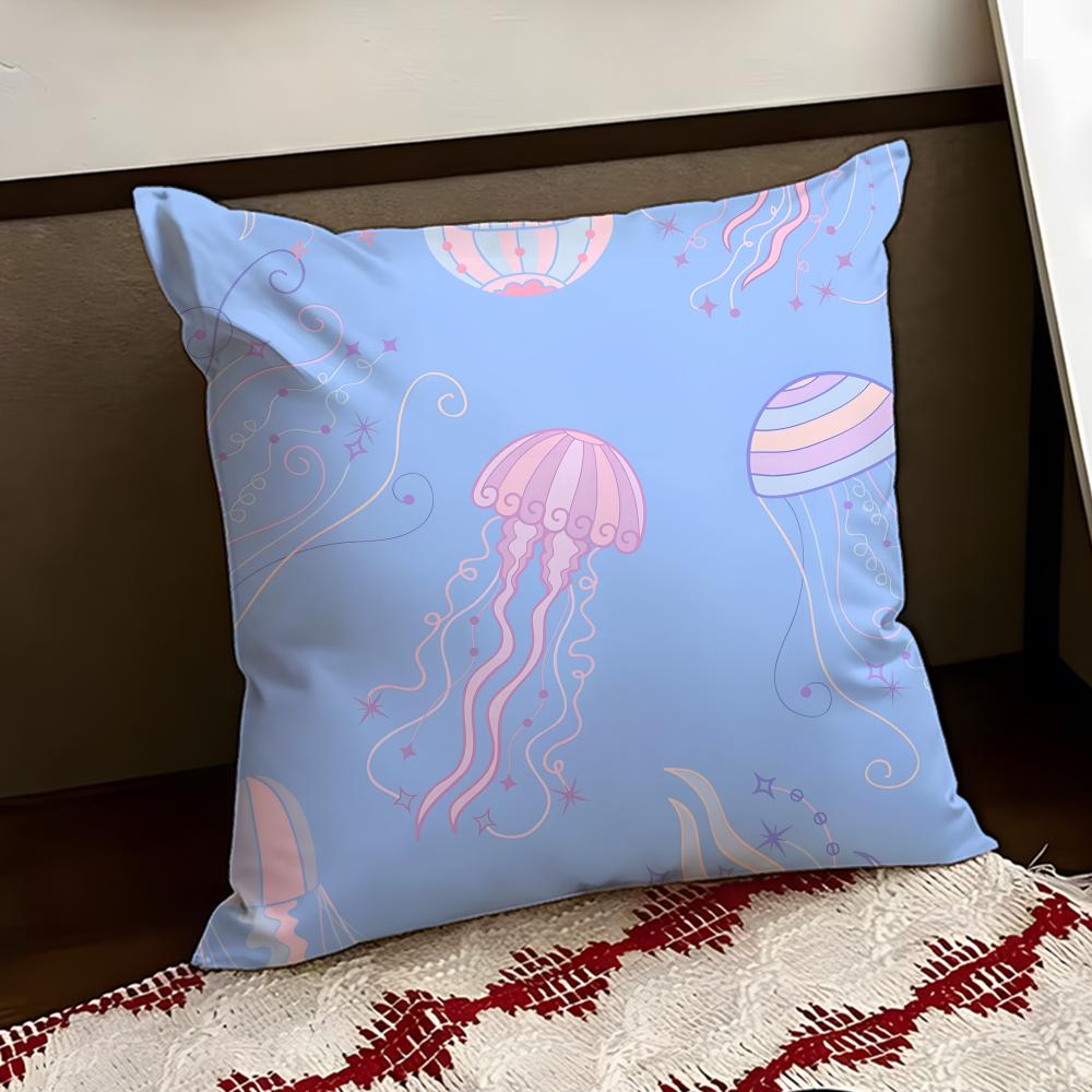 Drifting Jellyfish Cushion Cover Reversible Soft Durable Pillow Cover Home Car MultiScene Use for Daily Comfort