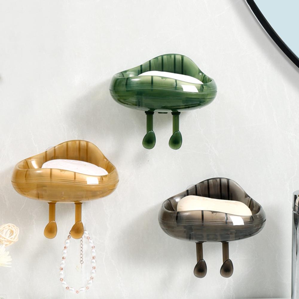 1pcs Double Layer Wall Mounted Self Adhesive Soap Dishes Drain Soap Holder Sponge Holder Kitchen Bathroom Storage Rack Hook