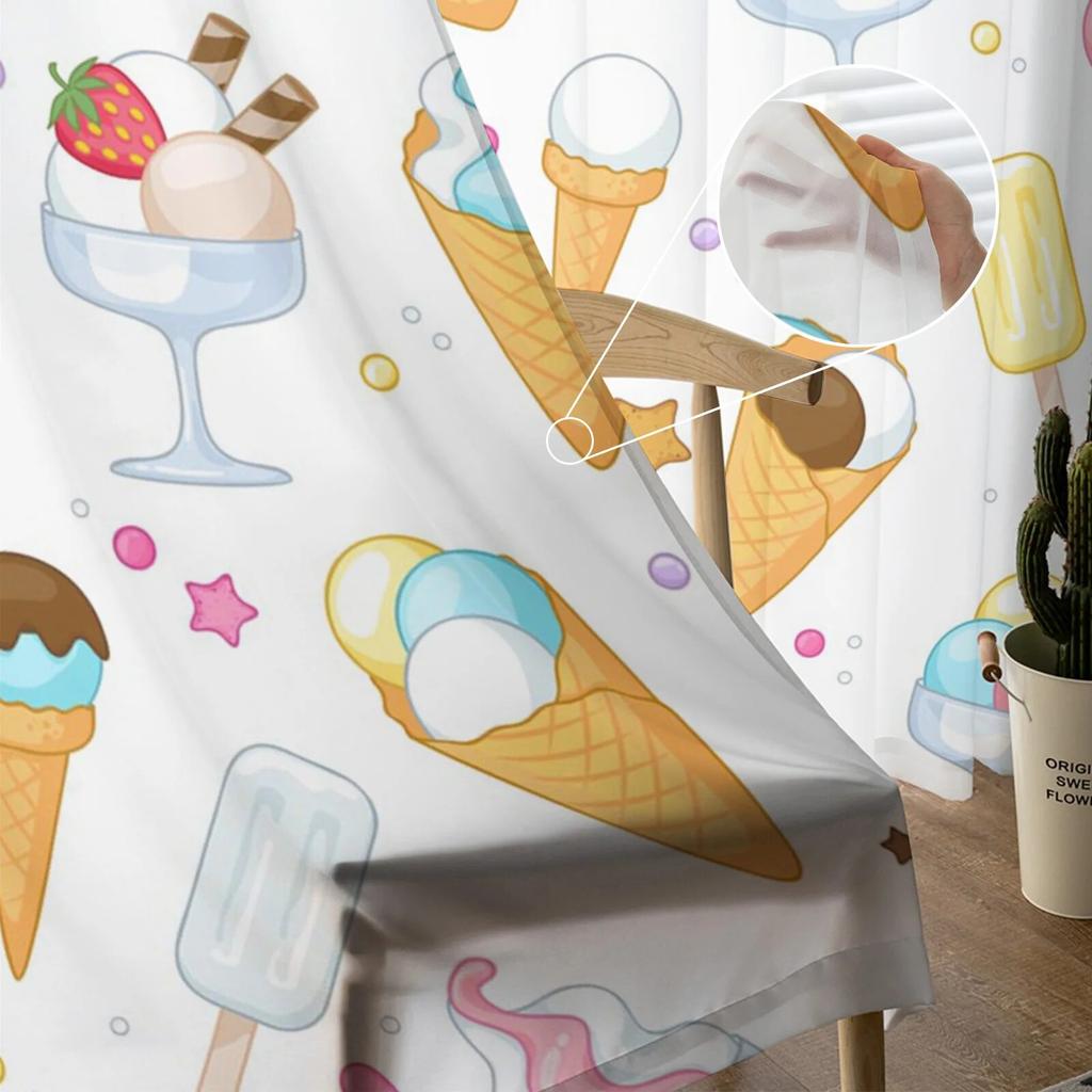 Lody Cartoon Food tiulowe zasłony do sypialni przedpokój wystrój salonu szyfonowa zasłona na balkon kuchnia domowe zasłony