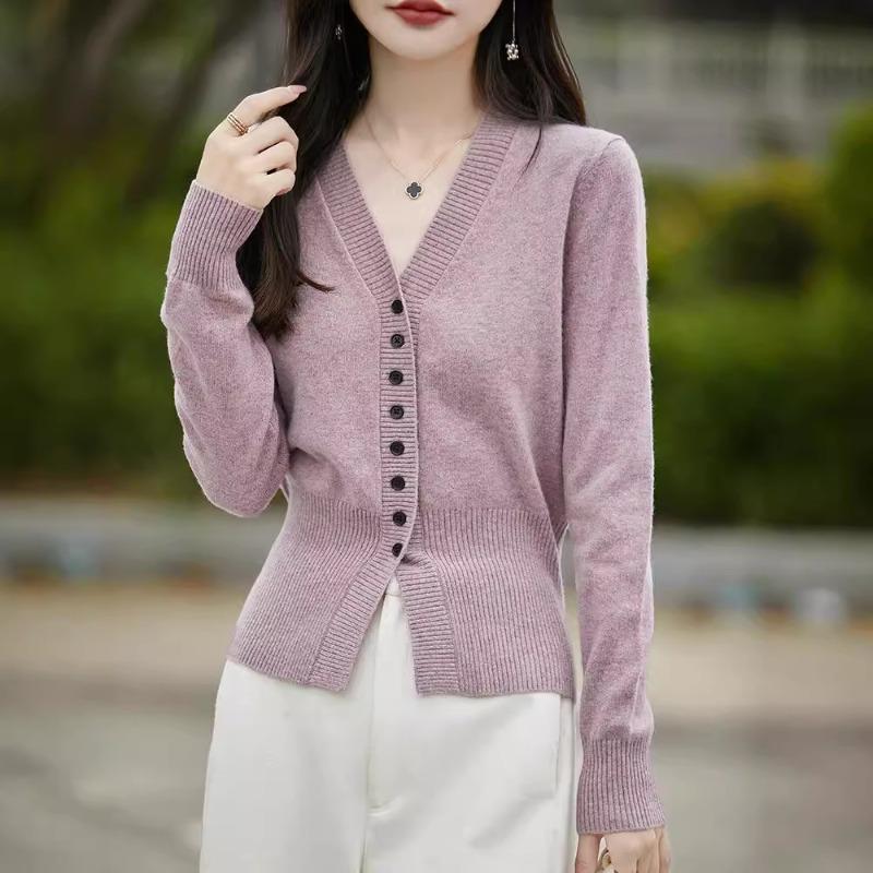Autumn and winter new women's knitted sweater V-neck cardigan sweater women's imitation wool coat batch