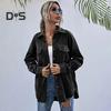 Spring Fall Coat with Chest Pockets Button-down Turn-down Collar Solid Color Corduroy Jacket Loose Casual Outerwear for Travel Work