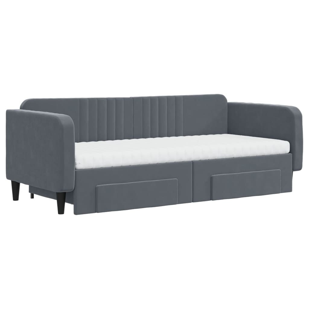 Vidaxl Extendable Sofa With Drawers, Dark Grey, 90X200 Cm, Velvet