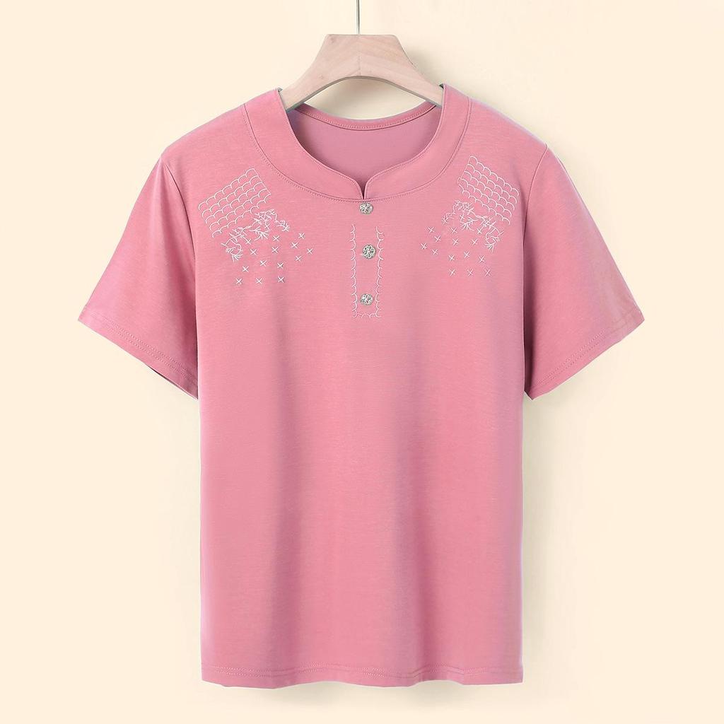 Mom's Plus Size Casual Summer Short-Sleeve T-Shirt - Loose, Stylish, Versatile Top for Middle-Aged and Elderly Women