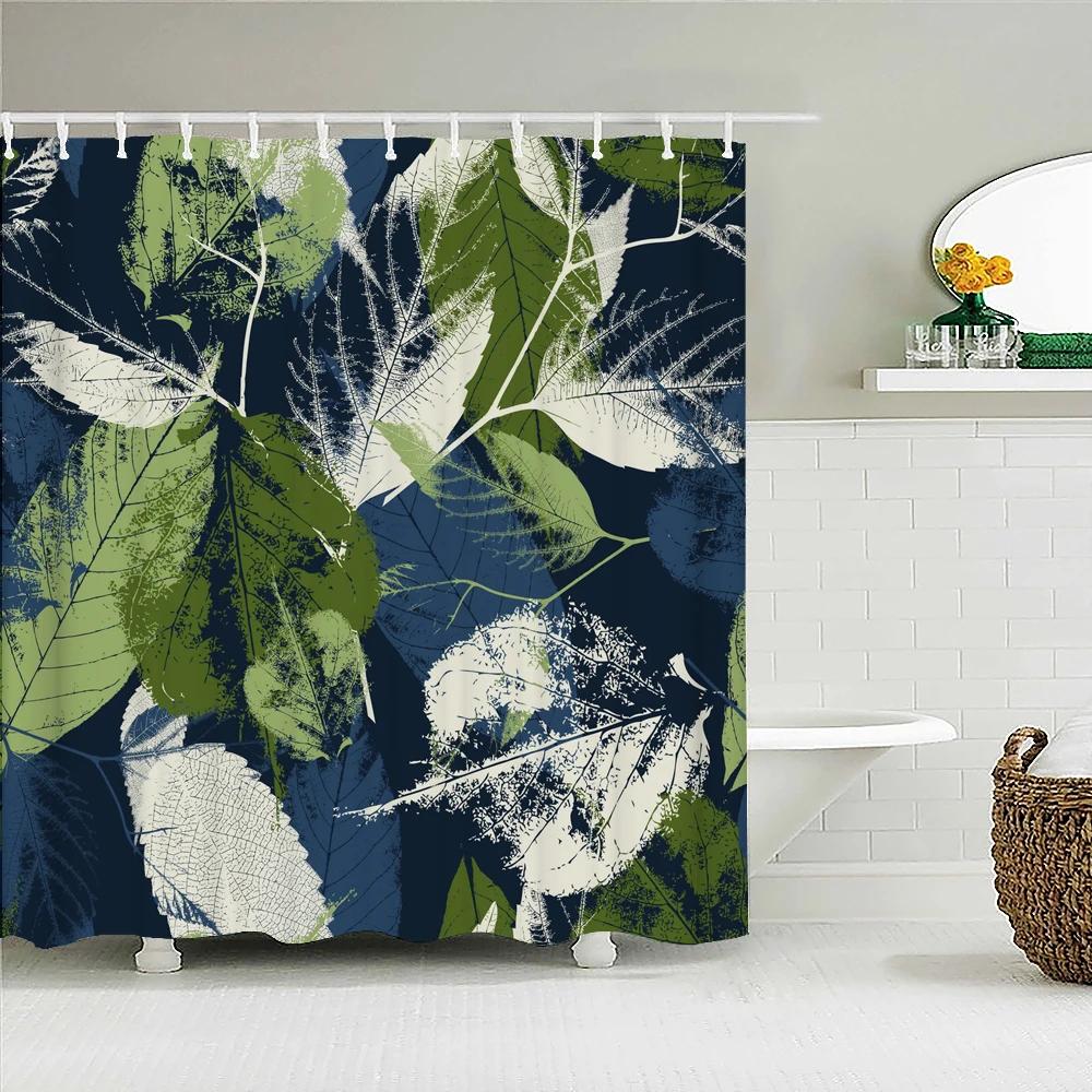 

Waterproof Shower Curtain Green Plant leaf leaves Polyester Fabric 3D Printing Bathroom Curtains for Bathroom Decor with Hooks W90xH180cm