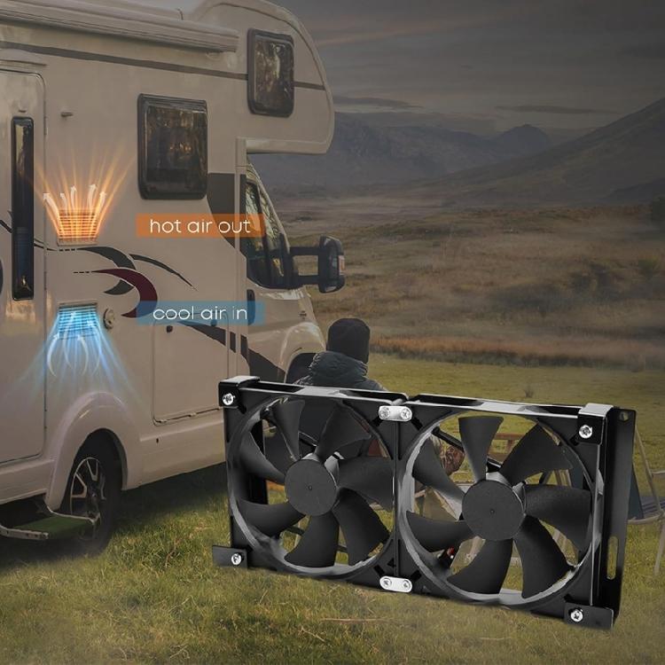 12V Motorhome Fridge Vent Fan Kit with 2 Fans and Bracket for Refrigerator Side Vent Heat Exhaust in Travel Trailers for Side Opening Service