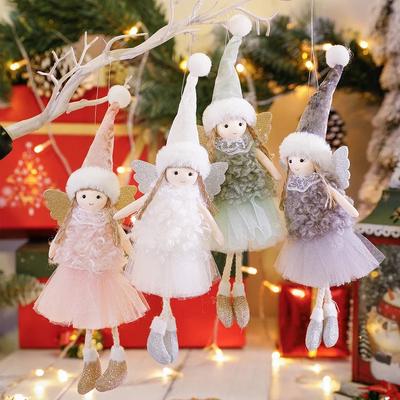 1pc Christmas Angel Plush Doll Pendant Xmas Tree Hanging Ornaments Party Decoration 28x11cm For Stairs Fireplace Wall