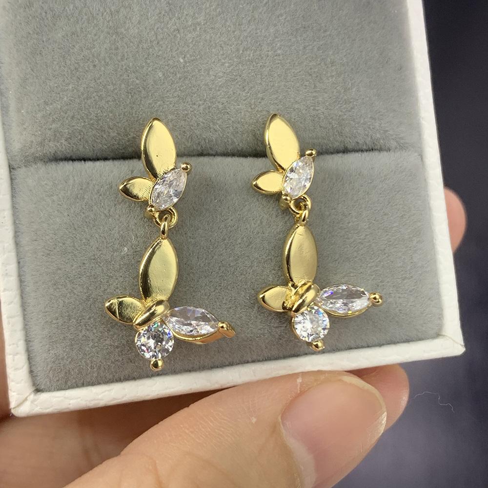 Aesthetic Korean Fashion Butterfly Earrings Women Gold Color Drop Ear Rings Zircon Jewelry Lobe Accessories Wholesale Gifts E425