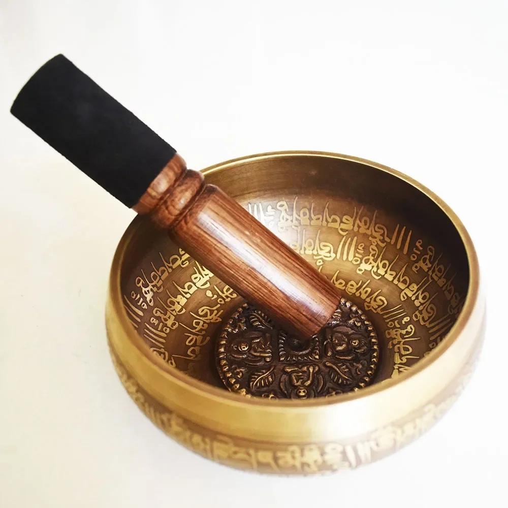 12CM Nepal Handmade Singing Bowls Set, Buddha Mantra Design, Tibetan Sound Bowl for Yoga and Meditation