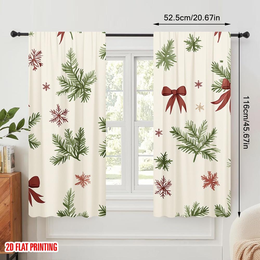 2pcs,2D Plane Printing Curtains Christmas Trees Mistletoe Snowflakes (2) Versatile Fabric (without Rod) Home Decor Ldeal for