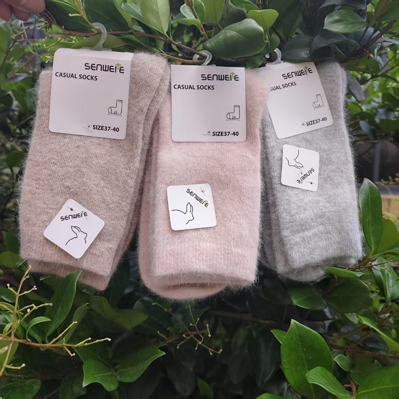 3PAIRS medium tube women's autumn and winter thick socks, warm and cold-proof, simple design in solid color, versatile for commuting!