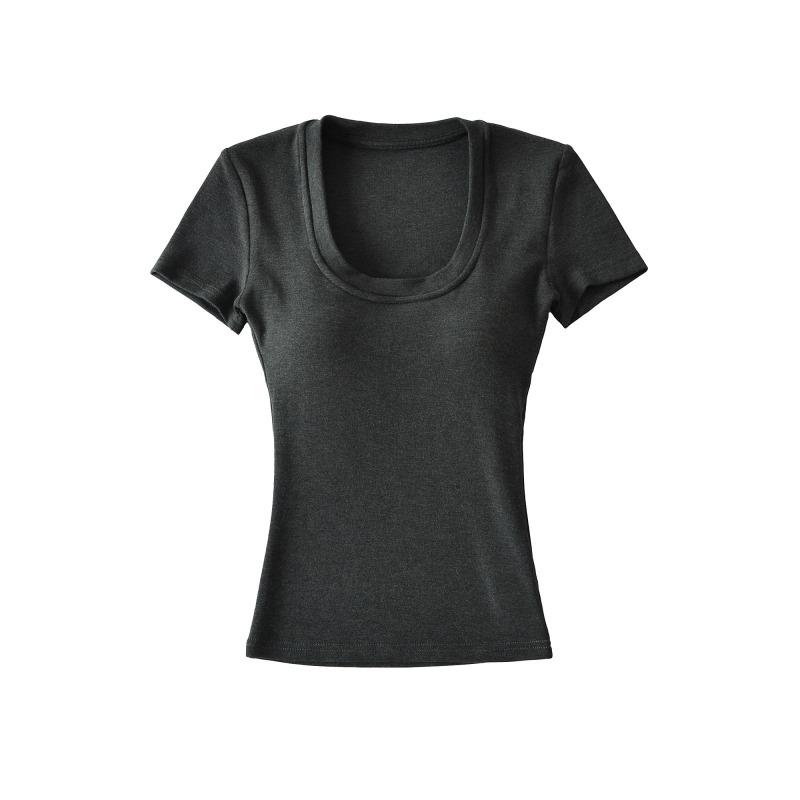 Spice girl u-neck short-sleeved t-shirt women's short with chest pad summer waist tight sexy t-shirt high waist bottoming shirt top