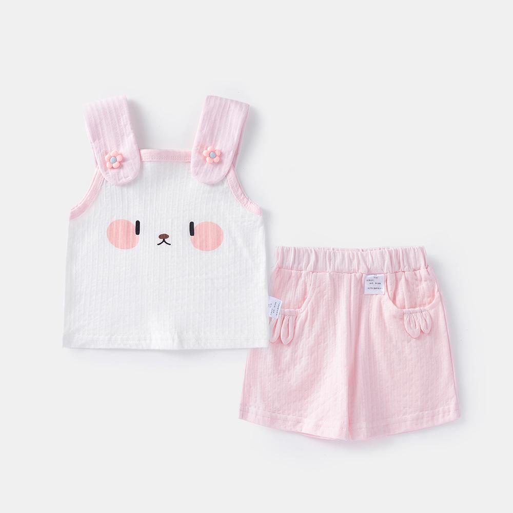 

Летний комплект для девочки-малышки: майка без рукавов и шорты 80 розовый/белый
