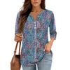 3/4 Length Sleeve Women's Tops Print Vintage Fashion Casual Loose With V Neck Plus Size Shirts Tops