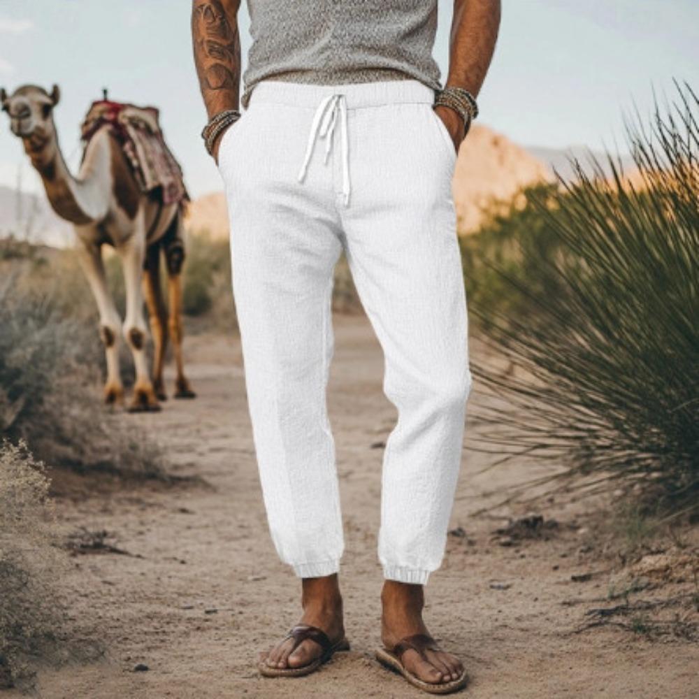 

Летние Приморские Пляжные Повседневные Брюки Мужские Винтажные Свободные Прямые Льняные Брюки Для Мужчин Повседневные Брюки Со Шнурком Однотонные S белый