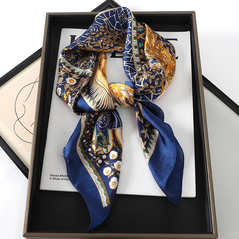 Foulard Carre En soie a Fleurs Pour Femmes, Chale En Satin, Hijab, Bandeau De Cheveux, Foulard De Luxe, 70x70cm, Bandana