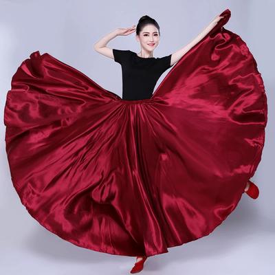 Shining Satin Long Spanish Skirt Swing Dancing Skirt Belly Dance Skirt Sun Skirt
