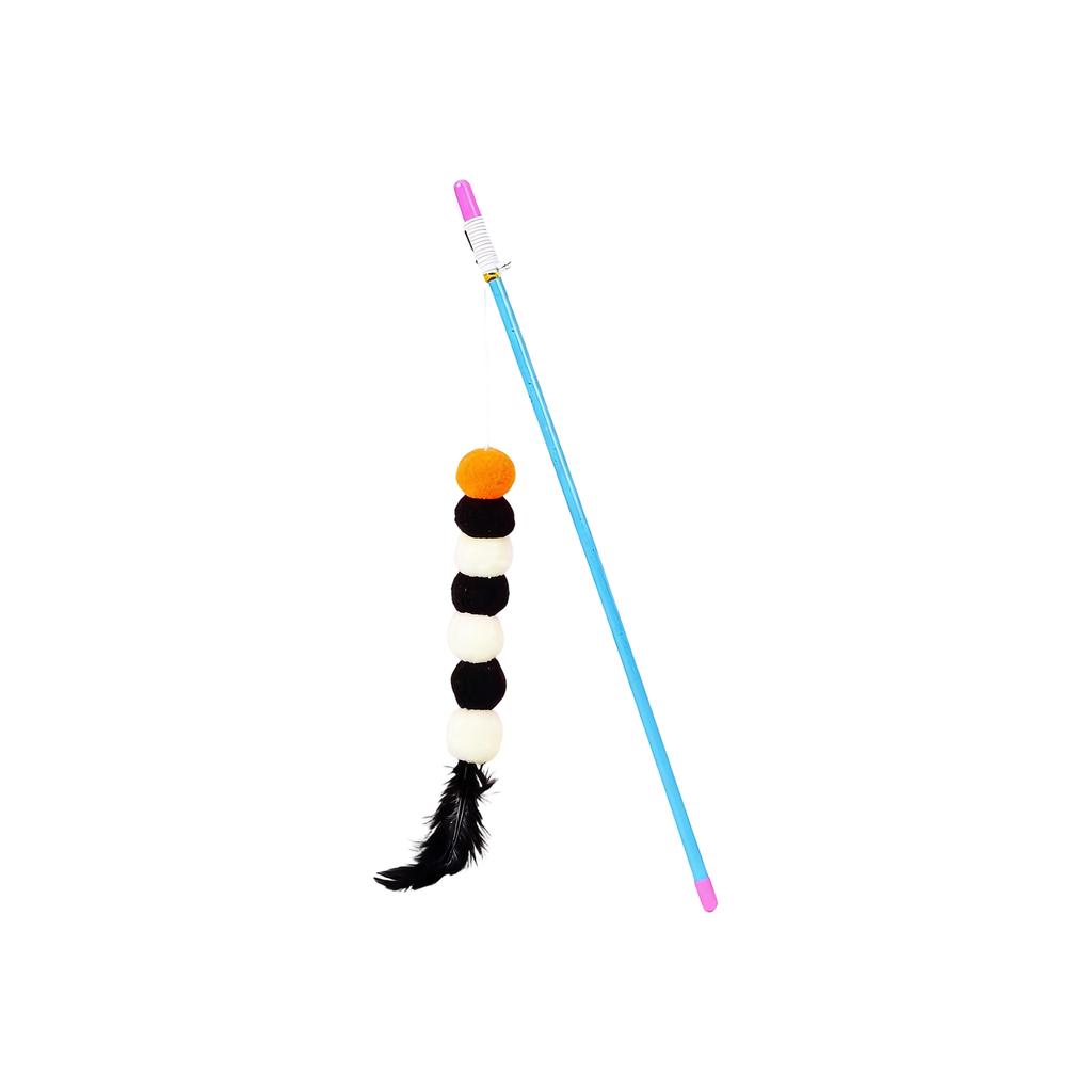 Interactive Caterpillar Cats Wand Toy With Bell & Feather, Elastic String Pom-Pom Teaser Stick For Indoor Cats
