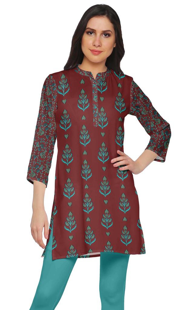 Moomaya Printed Side Slit Short Kurta Tunic For Women Summer Wear Ladies