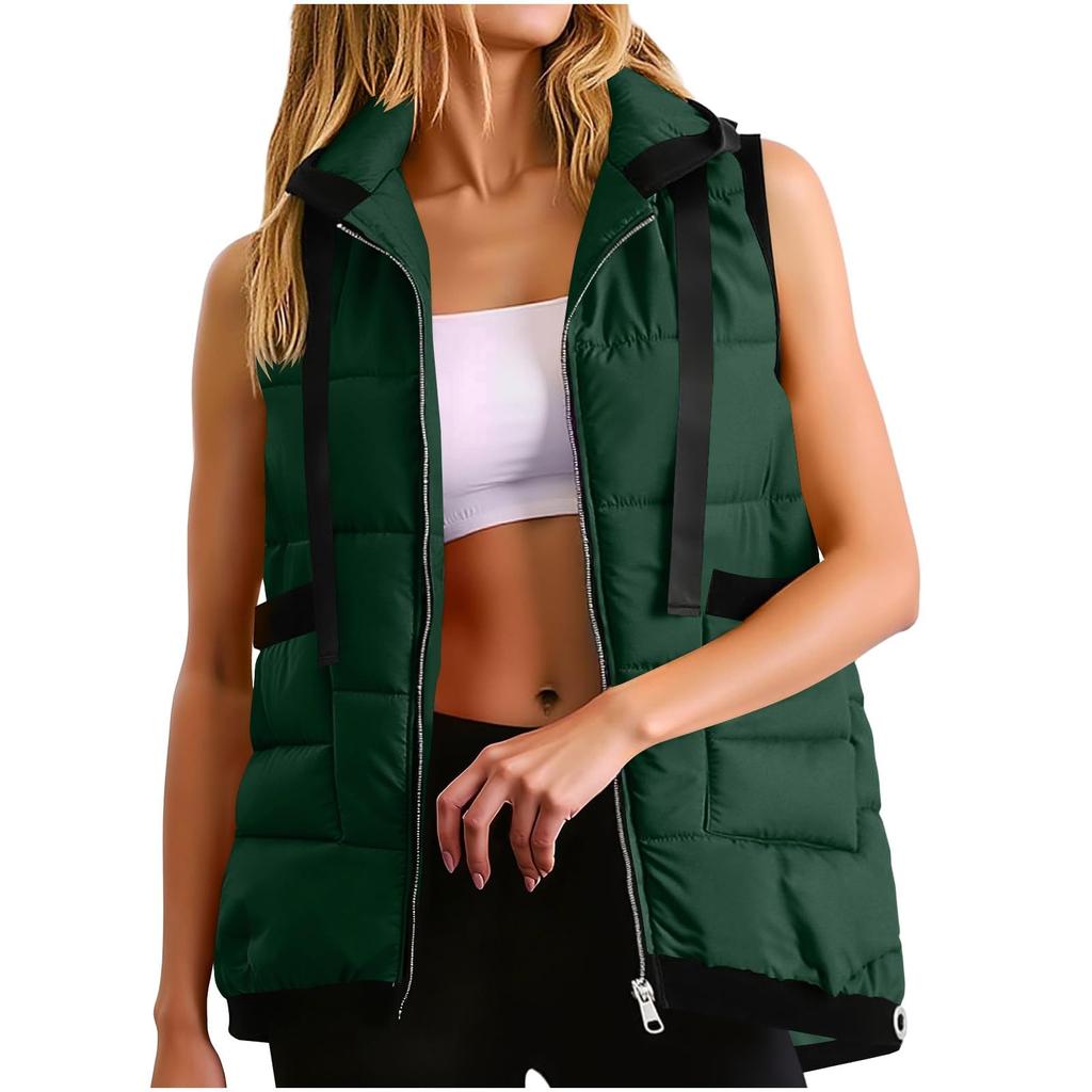 Women's Jacket With Zipper And Hooded Casual Vest Coat
