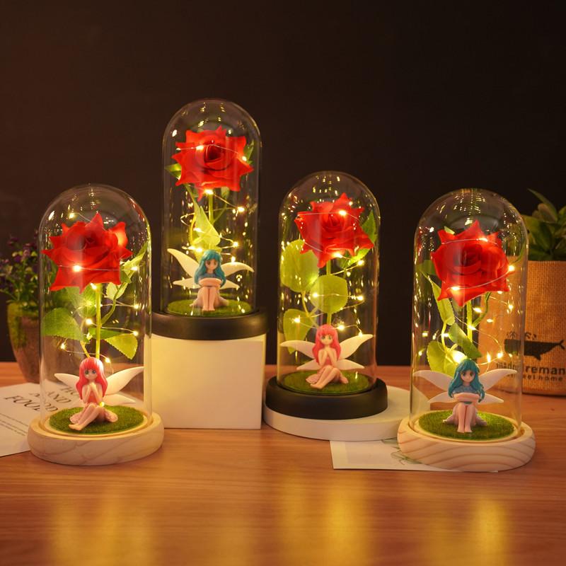 Flower Fairy Rose Ornament Creative Valentine's Day Gift Glass Cover Night Light Christmas