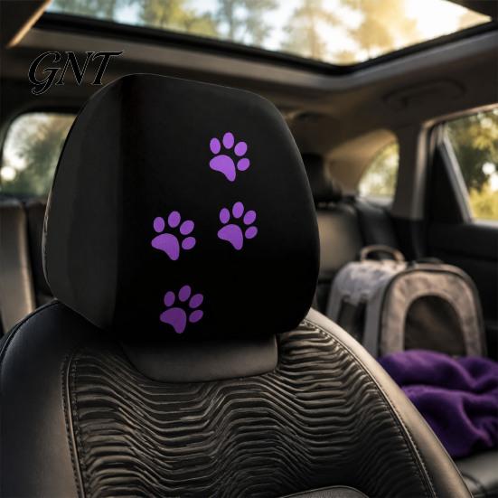 Cute Animal Print Auto Interior 2Pcs Universal Car Headrest Cover with Purple Cat Paw Print, Elastic Lover Upgrades Seat Protector for Most Vehicles,