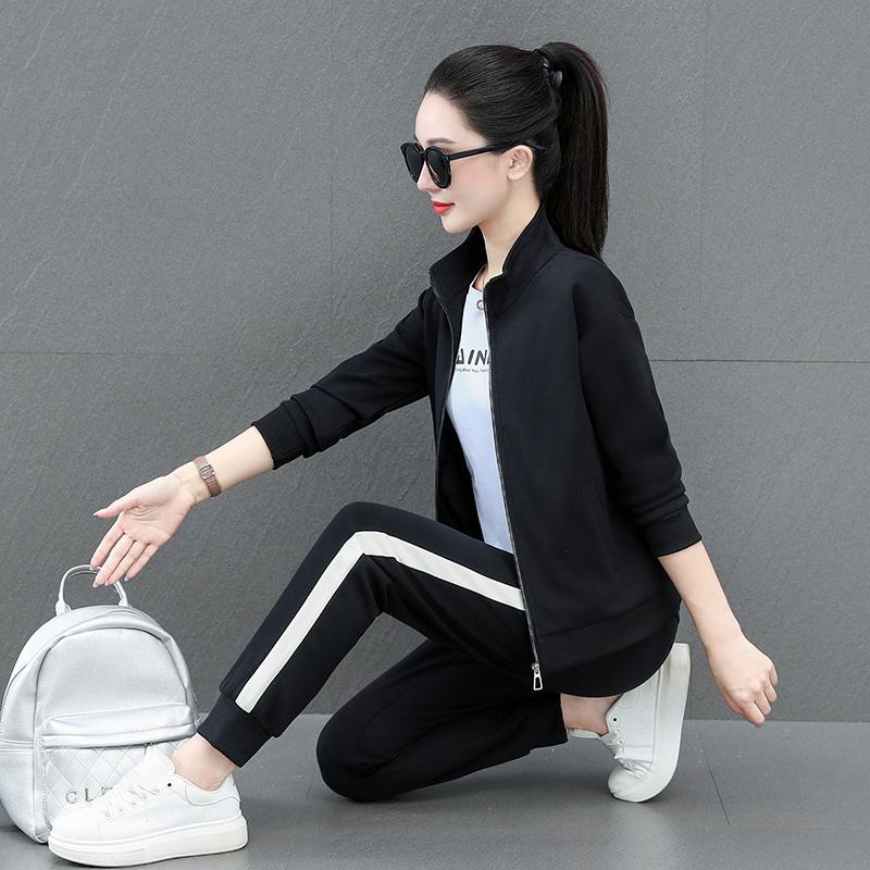 Versatile Casual Stand Collar Open Cardigan Two Piece Sports Suits for Women Fashion Spring Autumn Outfits