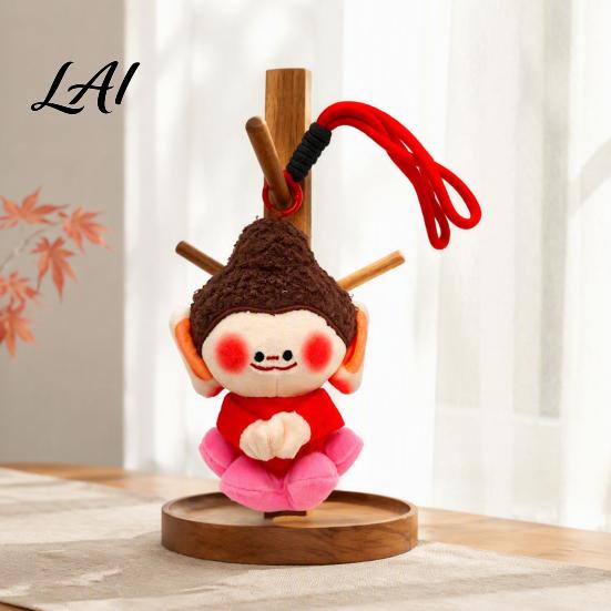 Plush Keychain for Bags Cute Buddha Keychain Dunhuang Style Pendant with Embroidered Colorful Woven Bracelet Details Soft Car Bag Charm Creative