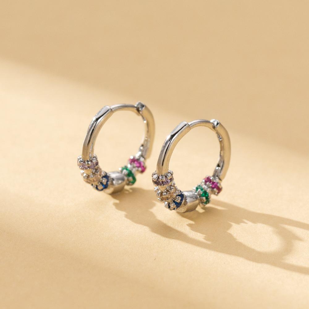 Crystal Female Rainbow Zircon Stone Hoop Earrings Fashion Gold Color Wedding  For Women