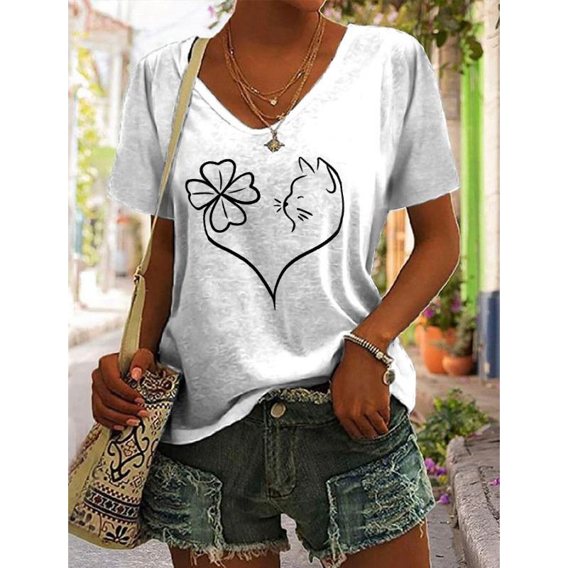 Damen T-Shirt mit Schmetterlingsdruck Kurzarm V-Ausschnitt Regular Schmetterlingsmalerei T-Shirt Damen