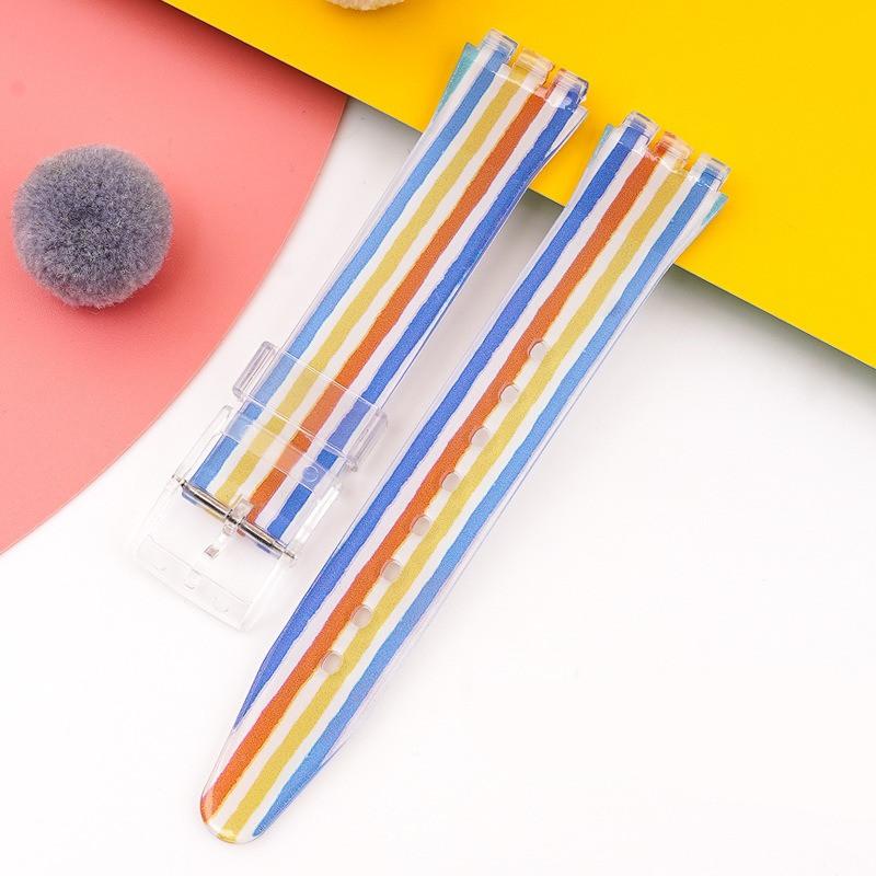 

16 мм 17 мм 19 мм ПВХ силіконовий друкований ремінець для серії Swatch браслет водонепроникний спортивний браслет чоловіки жінки аксесуари для годинників 16mm синій/помаранчевий