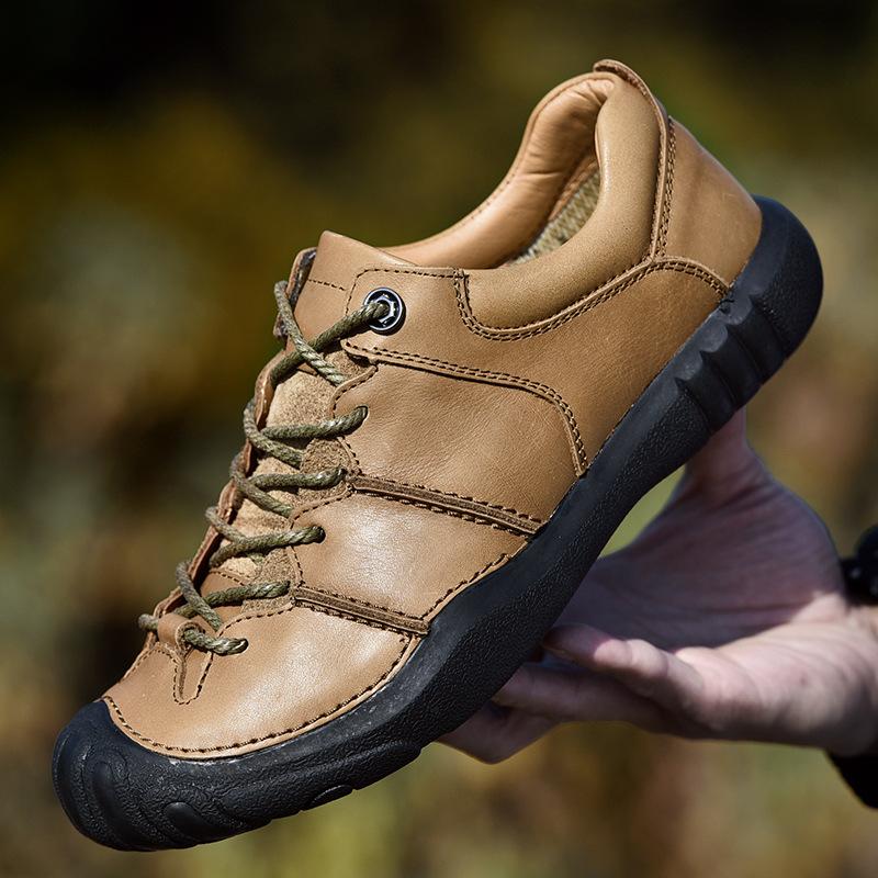 Spring and Autumn Leisure Hiking Boots Waterproof Non-Slip Top Layer Cowhide Outdoor Climbing Boots Men's Leather Sports Men's Shoes