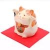 Mino Ware Lucky Maneki-neko Figurine with Raised Arms, Approx. 6 X 8cm, Made In Japan by Hisami Touen, Product Code: 041-0030
